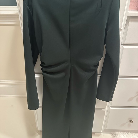 Zara Deep Green dress with rushing on the side boat neck and slit in rear. - Picture 5 of 9